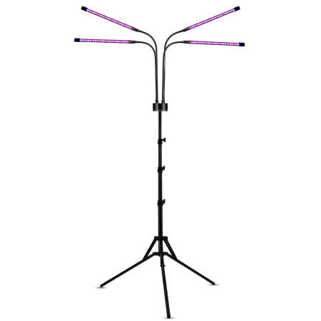 Lampa UV pentru cresterea plantelor,  4 capete, putere 30W, 108 LED-uri Lampa cu lumina Ultra-Violet, Lampa cu Picior Ajustabil pana la 2 m, Lumina UV Mov