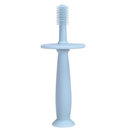 Periuta de Dinti din Silicon pentru Bebelusi, Cyrax, fara BPA, 360 Grade, Bariera Anti-Inghitire, Maner Ergonomic, 12.5 x 15 cm, Albastru