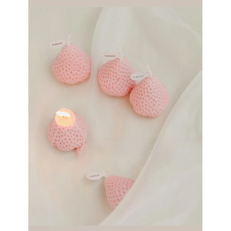 Set 4 Lumanari Parfumate,  Model Capsunici, Ardere 30 min, 52g, 6.3 x 6.3 x 3.8 cm, Roz