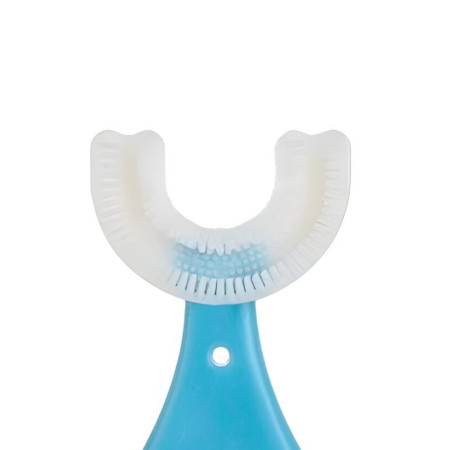 Periuta de Dinti in Forma de U,  pentru Sugari si Copii 2-6 ani, Peri Moi, 9 cm, Model Inima, Culoare Albastru