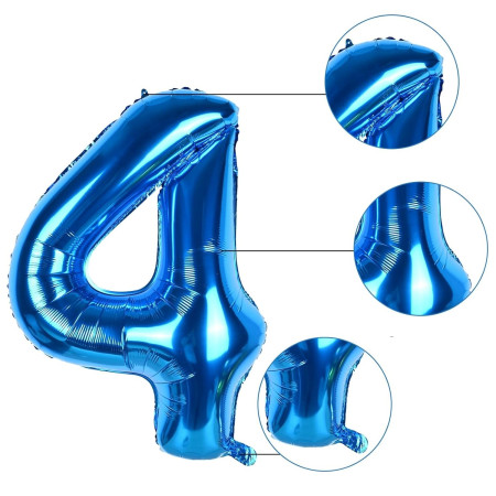 Balon din Folie Cyrax, Cifra 4, 81 cm, Pentru Aer sau Heliu, Bulk, Albastru