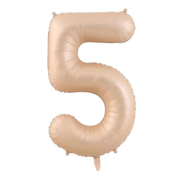 Balon din Folie Metalizata, Cyrax, Figurina Cifra, Model 5, Tema Aniversare 100 cm, Ambalaj Individual, Pai Inclus, Umflare cu Aer sau Heliu, Crem