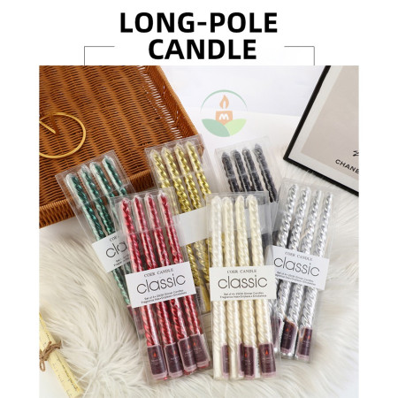 Set 4 Lumanari pentru Masa, Cina, Decor,  Model Rasucit, Lungime 25 cm, Alb