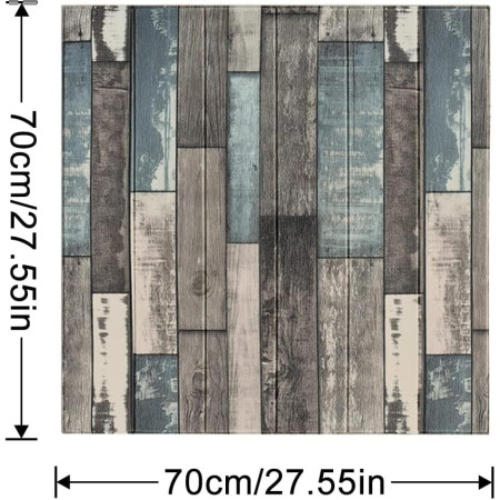 Set 10 Placi Tapet 3D,  70 x 70 cm, Grosime 3 mm, din Rasina, Tip Placi de Lemn, Suprafata Acoperita 4.9 mp, Gri/Albastru