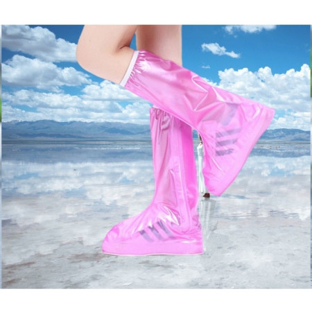 Protectie Incaltaminte pentru Ploaie si Noroi,  Impermeabila, Talpa Antiderapanta, cu Fermoar si Capsa, Inaltime 40 cm, Marime L 38-39, Roz