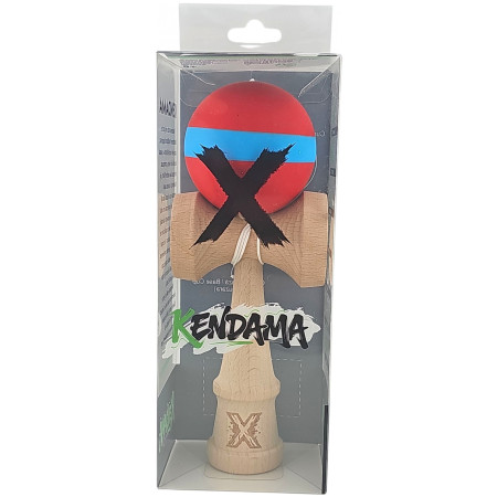 Kendama X Originala, Profesionala, Cyrax, 18 cm, din Lemn, Rubber Grip, Rosu/Albastru