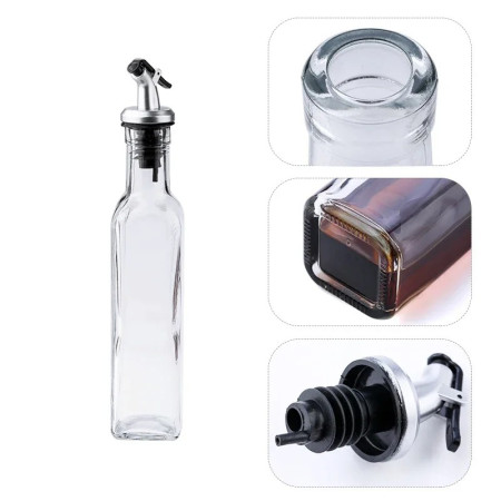 Sticla de Ulei de Masline, Cyrax, Sticla etansa pentru Lichide de Bucatarie, Sticla pentru Uleiuri, Sosuri, Otet, Capac din Inox Dozator, 19.5 x 4.8 cm, volum 150 ml, Transparent 
