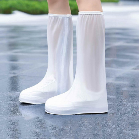 Protectie Incaltaminte pentru Ploaie si Noroi,  Impermeabila, Talpa Antiderapanta, cu Fermoar si Capsa, Inaltime 40 cm, Marime XXL 42-43, Alb
