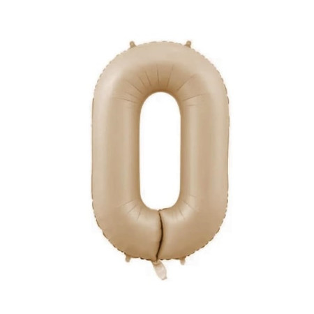 Balon din Folie Metalizata, Cyrax, Model Cifra 0, 100 cm, Ambalaj Individual, Pai Inclus, Crem