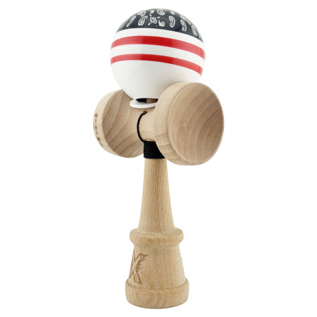 Kendama X Originala CHICANOS, Profesionala, Cyrax, Cupe Mari KING SIZE V3, Super Sticky, Gaura in Baza, Rulment Metalic, din lemn 18 cm, Ata 55 cm, Negru/Alb