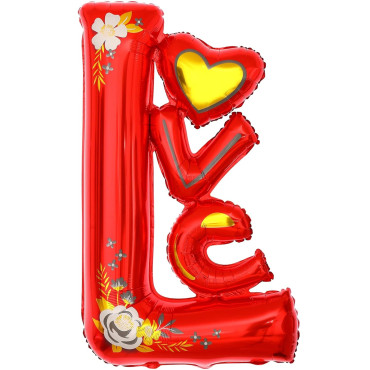 Balon din Folie Metalizata, Cyrax, Figurine, Model LOVE, Tematica Iubire, 110x64 cm, Ambalaj Individual, Pai Inclus, Umflare cu Aer sau Heliu, Rosu