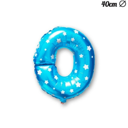 Balon Folie Metalizata Litera O, Cyrax, 40 cm, Cu Imprimeu Stelute, Umflati cu Heliu sau Aer, Ambalaj Individual, Pai inclus, Albastru