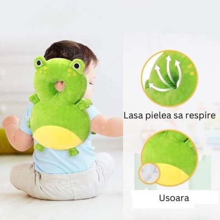 Perna tip Rucsac pentru Protectia Capului,  Tetiera tip Broscuta, pentru Bebelusi, 33x6x19 cm, 180 g, Verde