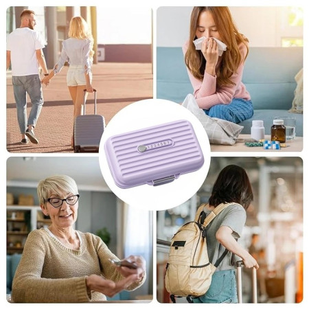 Cutie Medicamente,  Mov, 7 Compartimente, Portabila si Compacta, 11x7.2x3.5 cm, Ideala pentru Uzul Cotidian