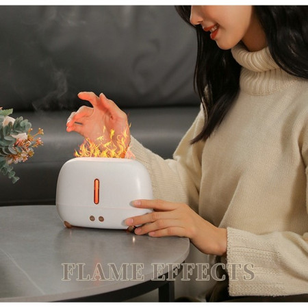 Umidificator de tip flacara,  cu aromaterapie, 7 culori, 250 ml, alb