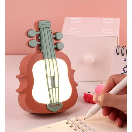 Lampa de Veghe,  cu Protectie pentru Ochi, Model Violina, Lumina Calda, Incarcare USB, ABS, 14.3x5x9.9 cm, Verde/ Rosu