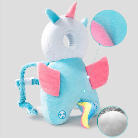 Perna tip Rucsac pentru Protectia Capului,  Tetiera tip Unicorn, pentru Bebelusi, 33x6x19 cm, 180 g, Albastru