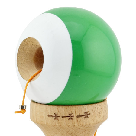 Kendama X Originala, Profesionala, Cyrax, Big Cups V2, Super Sticky cu Cupe Mari, din lemn 18 cm, Rulment Metalic cu Ata 55 cm, Verde/Alb