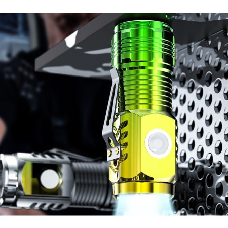 Lanterna cu 3 Nuclee Led,  Incarcare USB, Autonomie 4-20h, Raza Maxima 100-200 m, 5W, 4 x 4 x 9 cm, Suport de Agatat, Fund Magnetic, Galben/Verde