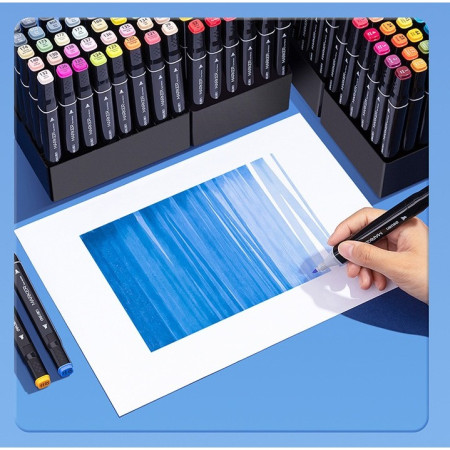 Set 40 Markere, Cyrax, pe Baza de Ulei, Dublu Capat, Subtire 1mm si Gros 6 mm, Geanta Depozitare, 15 cm, Multicolor