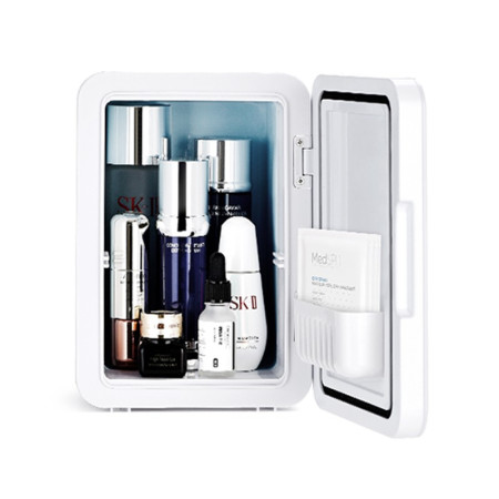 Mini frigider cosmetice, Cyrax, dubla functie de incalzire/racire, portabil, 8L, alb