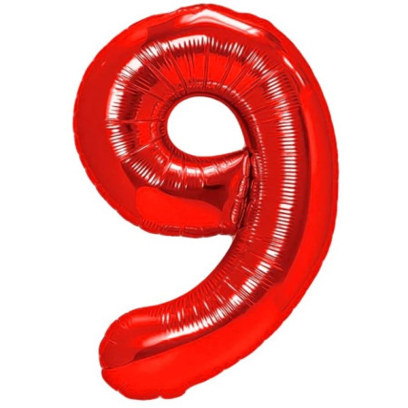 Balon din Folie Metalizata Cyrax, Figurina Cifra, Tema Aniversare 80 cm, Ambalaj Individual, Pai inclus, Umflare cu Aer sau Heliu, Rosu, Cifra 9