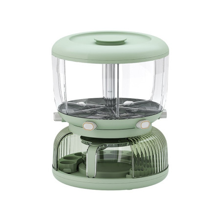 Dozator Etajat de Cereale Cyrax, Rotativ 360, 6 Compartimente, Capacitate 10L, Cofraj Special pentru Oua, Vas pentru Scurgerea Cerealelor, 35x27.5 cm, Verde