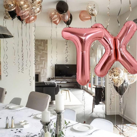 Balon Folie Metalizata Litera T, Cyrax, 100 cm, Umflati cu Heliu sau Aer, Ambalaj Individual, Pai inclus, Rose Gold