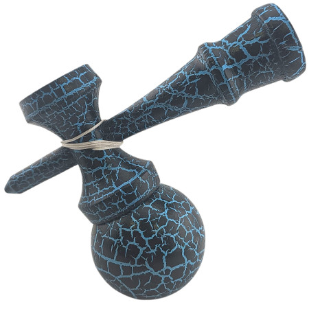 Kendama X Originala,  Profesionala, Cyrax, Cracked, din Lemn, 18 cm,  Negru, Albastru