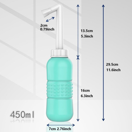Bideu Portabil pentru Igiena Intima,  pentru Postpartum/ Postoperator, 450 mL, cu Capac si Husa Galbena, 29.5x7 cm, Culoare Recipient Verde