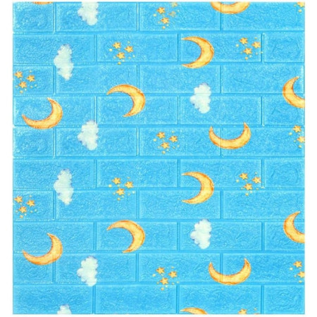 Set 10 Placi Tapet 3D,  70 x 77 cm, Grosime 3 mm, din Polietilena, Tip Caramida, Model Luna, Suprafata acoperita 5.3 mp, Albastru