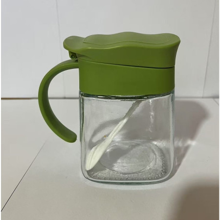 Recipient Condimente, Cyrax, din Stilca, 180 ml, cu Maner si Lingurita, 11.3 x 8.2 cm, Capac Ondulat, Verde