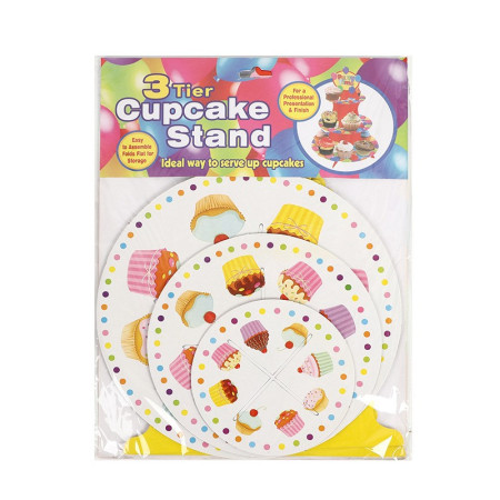 Suport Prajituri, Cyrax, 3 Etaje, Design de Petrecere, pentru Prajituri, Candy Bar, din Carton, Galben/Multicolor