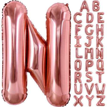 Balon Folie Metalizata Litera N, Cyrax, 80 cm, Umflati cu Heliu sau Aer, Ambalaj Individual, Pai inclus, Rose Gold