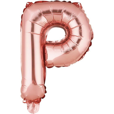 Balon Folie Metalizata Litera P, Cyrax, 40 cm, Umflati cu Heliu sau Aer, Ambalaj Individual, Pai inclus, Rose Gold