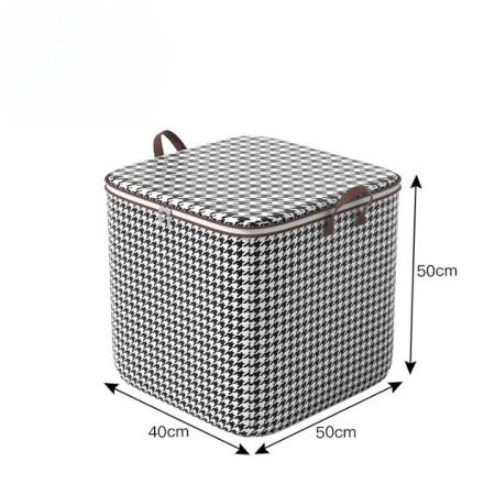 Cutie de Depozitare cu Fermoar,  Pliabila, Maner Ranforsat, Fermoar Rezistent, pentru Haine, Paturi, Plapumi, Perne, Lenjerii de Pat, Jucarii, 40x50x50 cm, 100 Litri, in Carouri, Alb-Negru