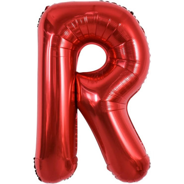 Balon Folie Metalizata Litera R, Cyrax, 40 cm, Umflati cu Heliu sau Aer, Ambalaj Individual, Pai inclus, Rosu