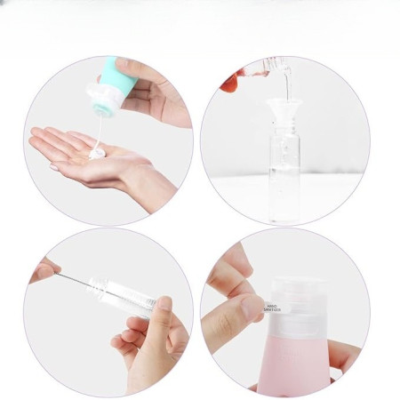 Recipient Portabil din Silicon Elegant de Voiaj, Sticla de Calatorie,  Potrivita pentru Lotiune, Sampon si Alte Lichide, Anti-scurgere, cu Posibilitate de Reumplere, Capacitate 90mL, Mov