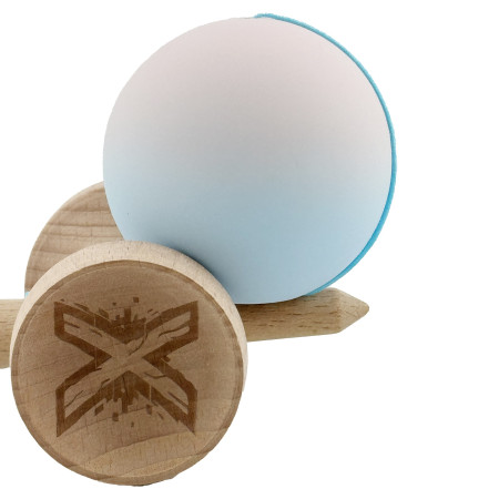 Kendama X Originala, Profesionala, Cyrax, Rubber Grip, Cupe Mari KING SIZE V3, Gaura in Baza, Rulment Metalic, din lemn 18 cm, Ata 62/65 cm, Gradient Lila/Turcoaz