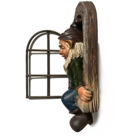 Decoratiune pentru Gradina,  Model Elf pentru Pom, Statuie pentru Gradina din Rasina, Decor pentru Gradina, Elf, 14.5 x 8 x 15 cm, Maro