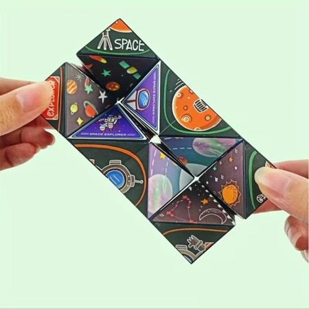 Jucarie Interactiva, Cyrax, 3D Cub Rubik, Diferite Forme, Anti-stress, Tema Spatiu Cosmic, Multicolor