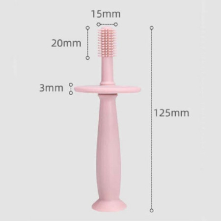 Periuta de Dinti din Silicon pentru Bebelusi, Cyrax, fara BPA, 360 Grade, Bariera Anti-Inghitire, Maner Ergonomic, 12.5 x 15 cm, Roz