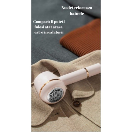 Aparat Pentru Curatat Scame, Par Si Praf,  Pentru Diferite Tipuri De Material, Cu Lame Din Otel Inoxidabil, Incarcare Prin USB Type-C, Cu Perie De Curatare, Cablu USB Si Stick Cu Lipici Incluse, Roz, 220 x 86 mm
