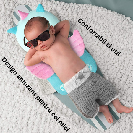 Perna tip Rucsac pentru Protectia Capului,  Tetiera tip Unicorn, pentru Bebelusi, Design tip Plasa, 33x6x19 cm, 180 g, Albastru