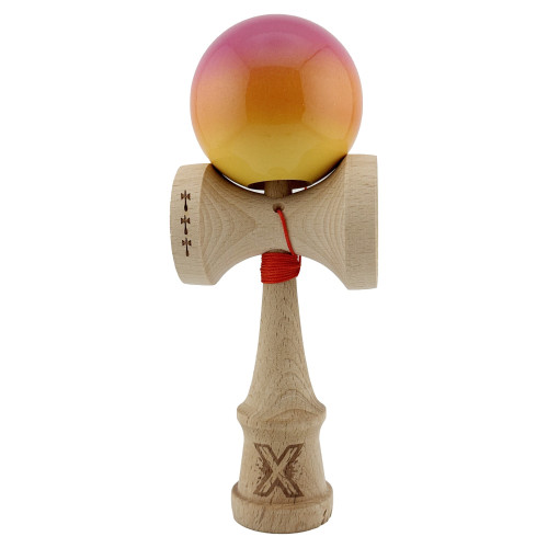 Kendama X Originala, Profesionala, Cyrax, Big Cups V2, Super Sticky Cupe Mari, Rulment Metalic cu Ata 55 cm, Roz/Portocaliu/Galben...