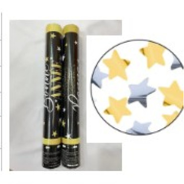 Tub de Confetti, Cyrax, Bonne Annee, 40x5 cm, Confetii Stelute din Aluminiu, Auriu/Argintiu