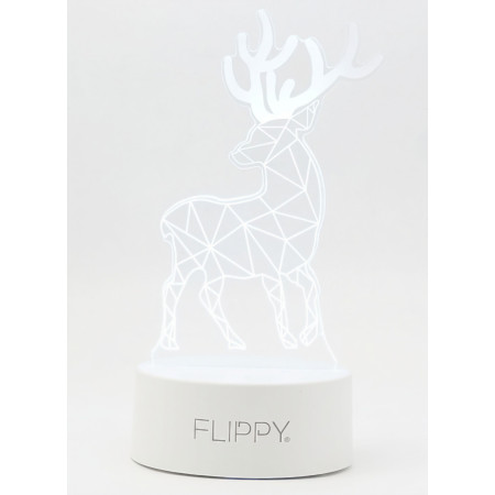 Lampa LED decorativa,  3D, Cerb, cu telecomanda, doua moduri de alimentare USB si baterii, 20 cm inaltime, din material acril si lumina multicolora, alb