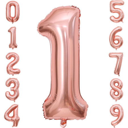 Balon din Folie Metalizata Cyrax, Figurina Cifra, Tema Aniversare 80 cm, Ambalaj Individual, Pai inclus, Umflare cu Aer sau Heliu, Rose, Cifra 1