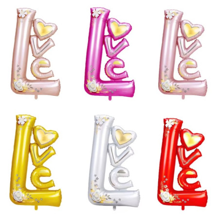Balon din Folie Metalizata, Cyrax, Figurine, Model LOVE, Tematica Iubire, 110x64 cm, Ambalaj Individual, Pai Inclus, Umflare cu Aer sau Heliu, Alb