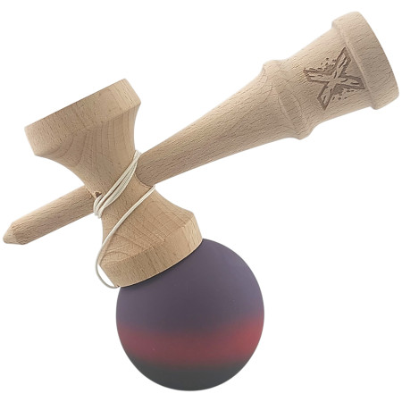 Kendama X Originala, Profesionala, Cyrax, din Lemn, Rubber Grip, 18 cm, Mov/Rosu/Negru